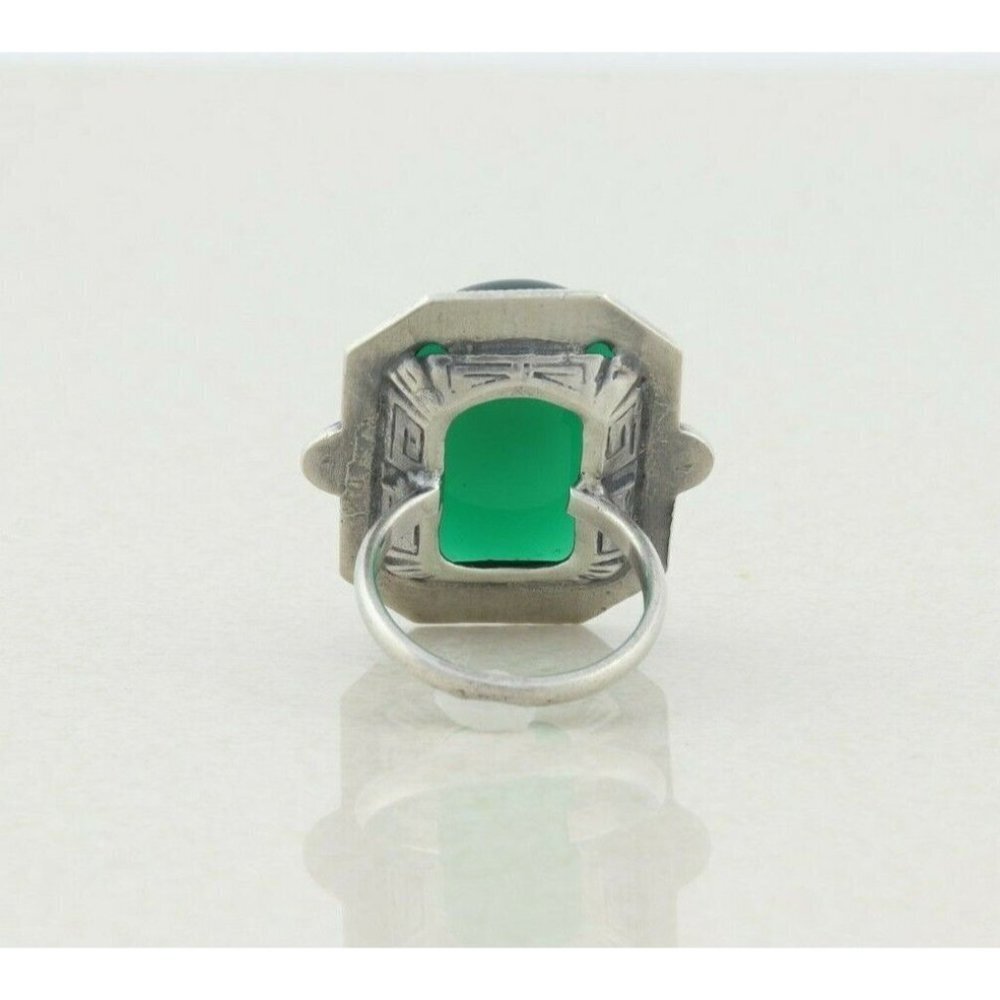 Sterling Silver Green Onyx and Marcasite Ring Art Deco Ring Size 5 - Picture 8 of 8